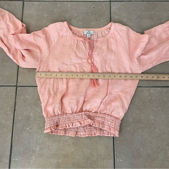 We Are Kindred Top 100% Linen Coral Salmon Puff Sleeve Tie Neck Womens Size US 6 - Picture 5 of 6